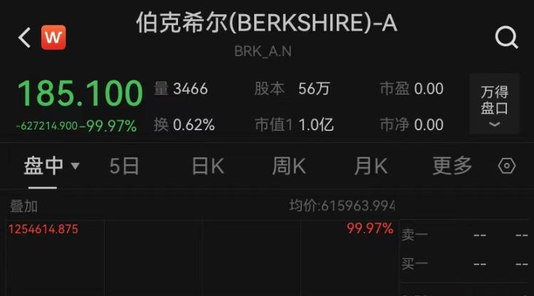 罕见！巴菲特公司伯克希尔股价暴跌99.97%
