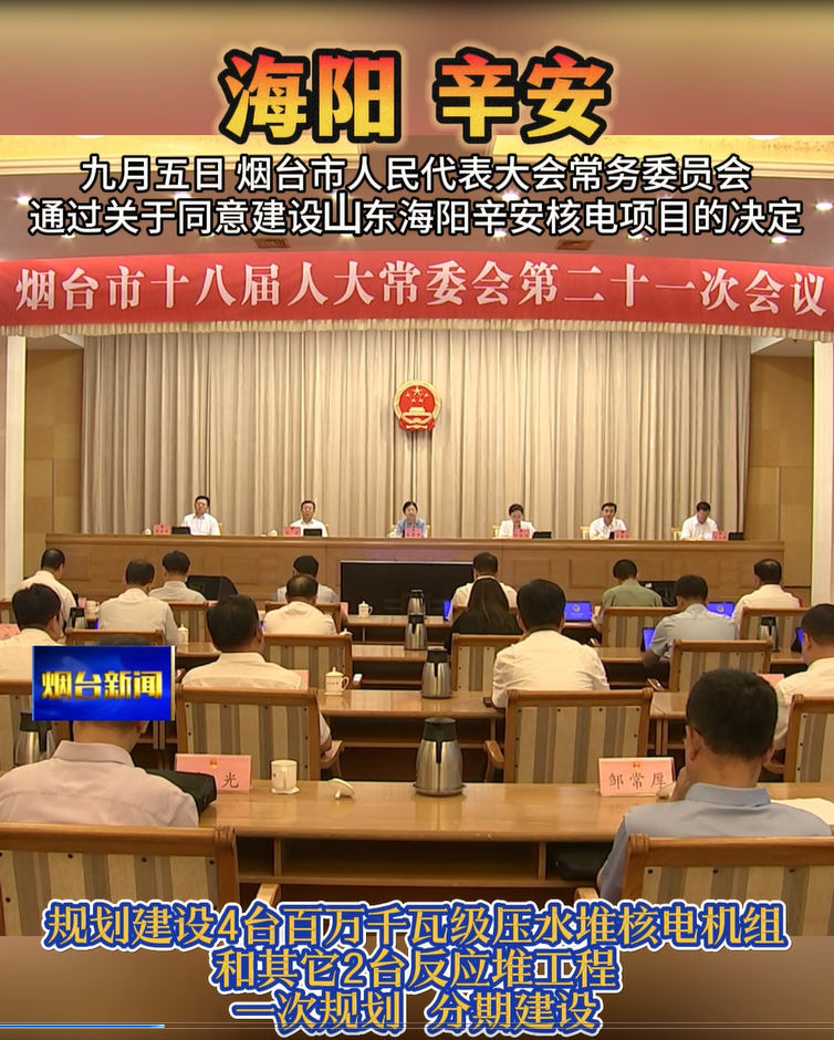 烟台市人民代表大会常务委员会，通过关于同意建设山东海阳辛安核电项目的决定