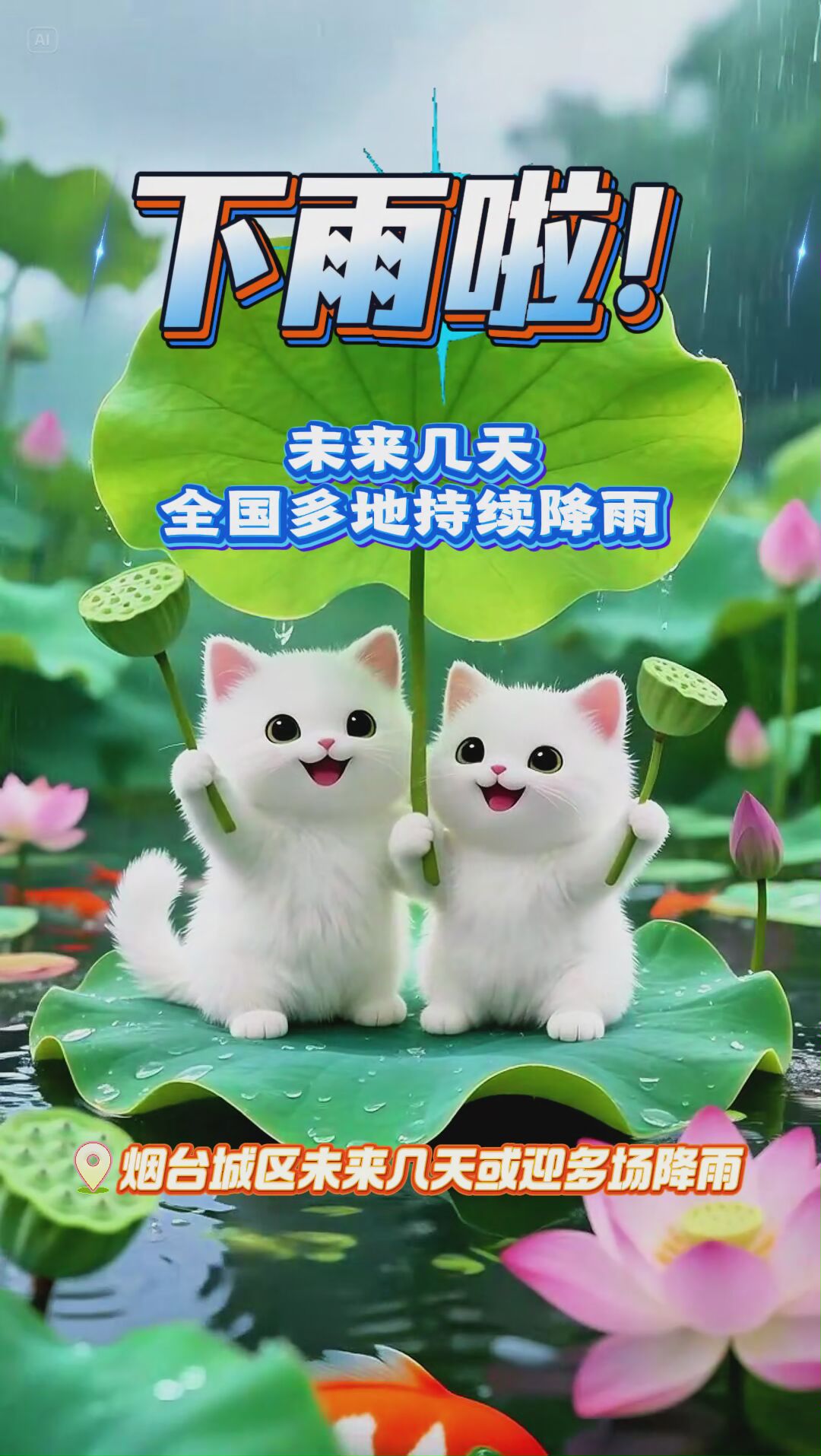 下雨啦!未来几天全国多地持续降雨，烟台城区未来几天或迎多场降雨 #降雨#大雨#天气