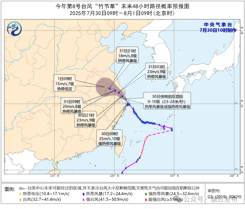 烟台市气象局发布台风“竹节草”动向及对烟台的影响预报 