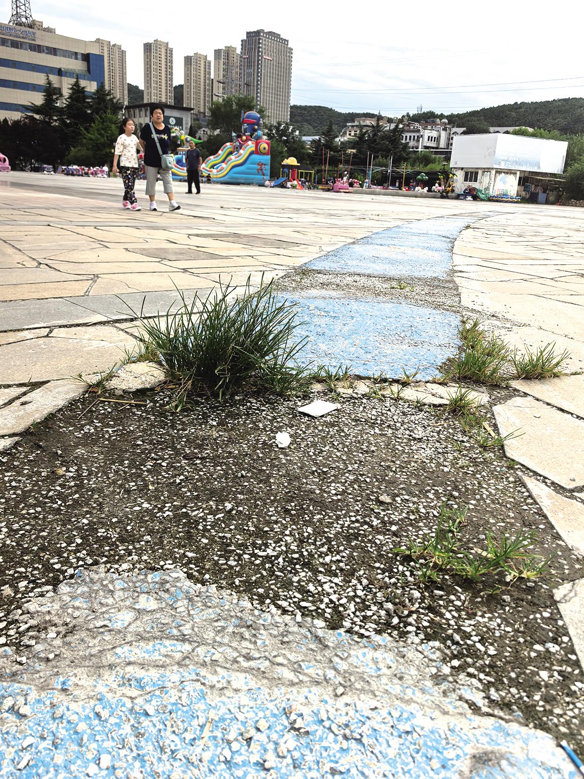 地面破损有几十处 太阳能灯一盏不亮 和平广场何时能修整？