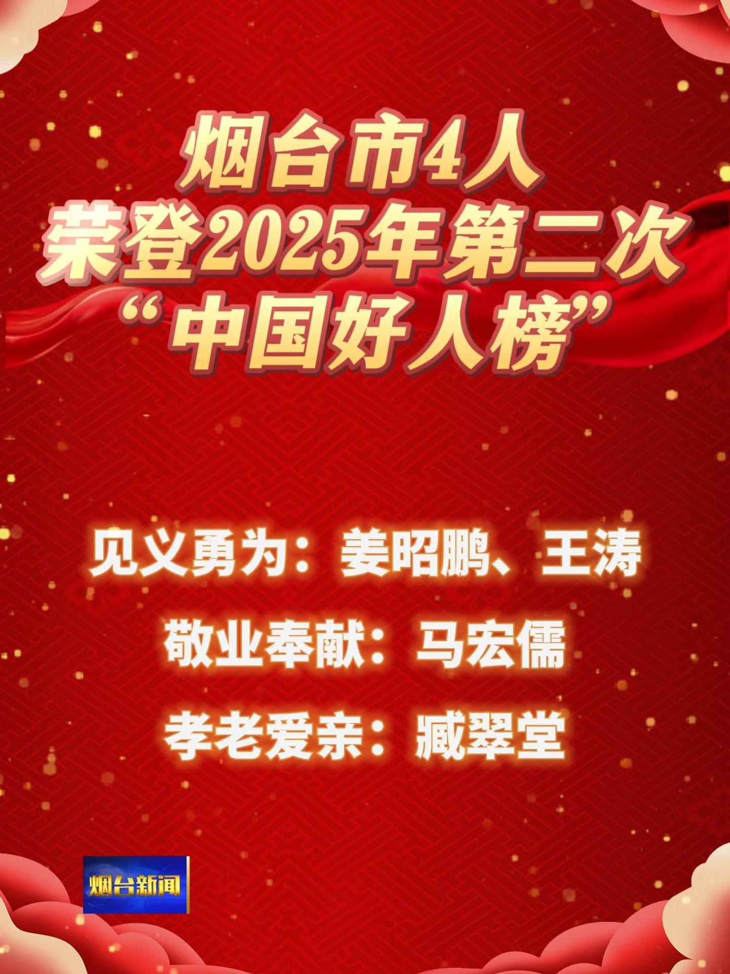 烟台市4人荣登2025年第二次“中国好人榜”