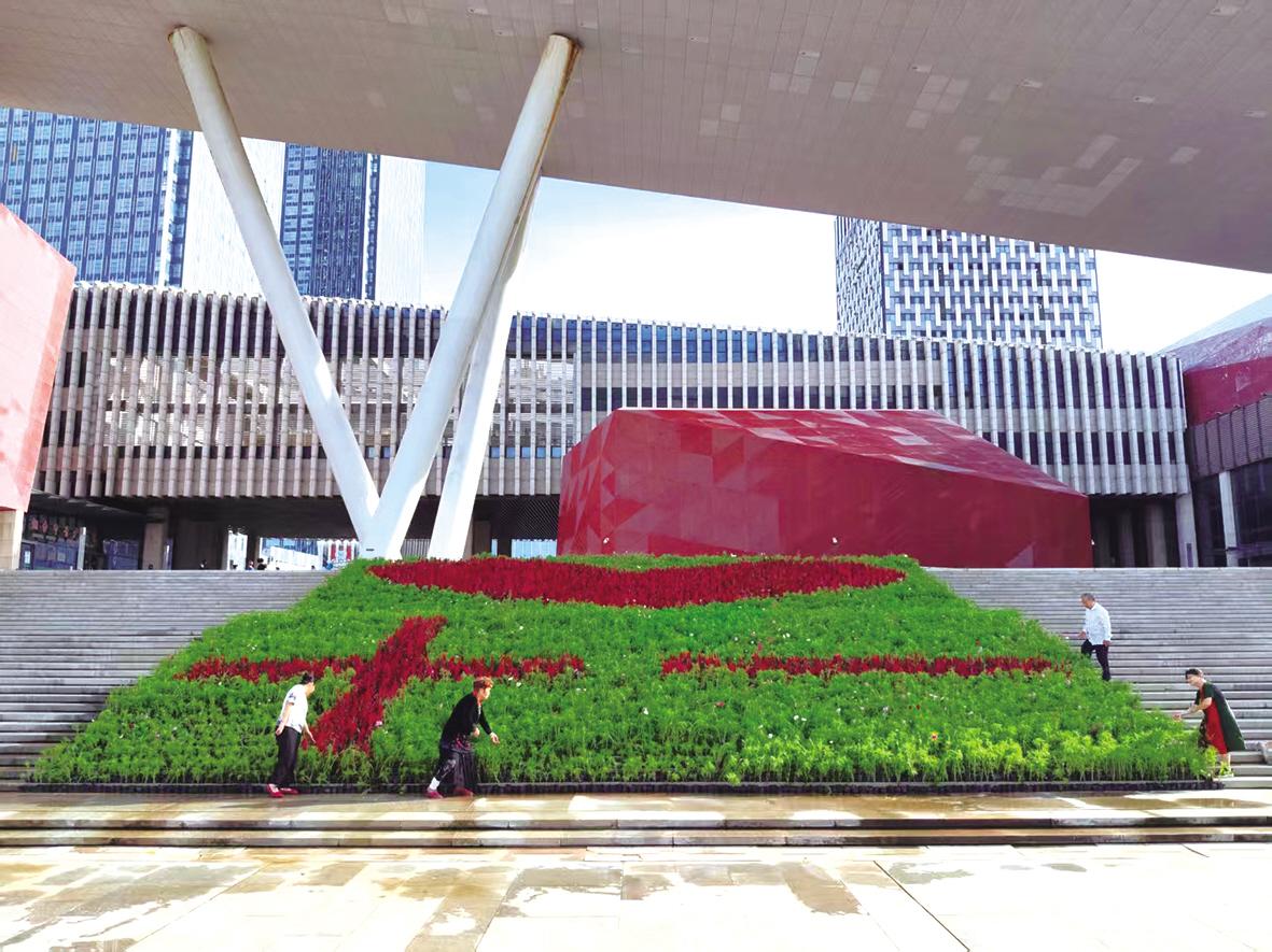 迎国庆，主题花卉绽放文化中心广场