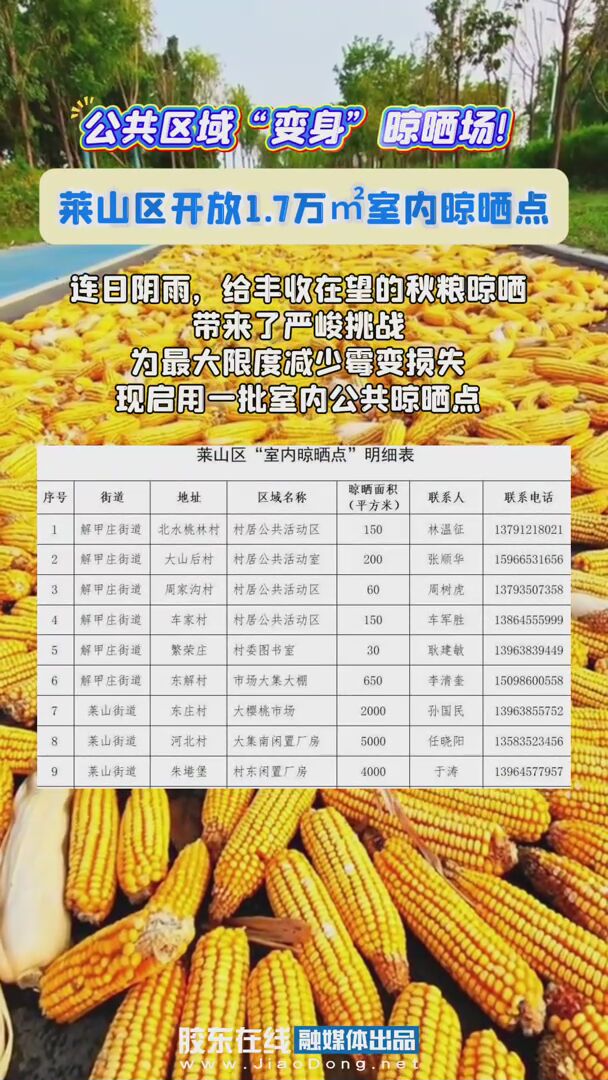 公共区域“变身”晾晒场！莱山区开放1.7万㎡室内晾晒点