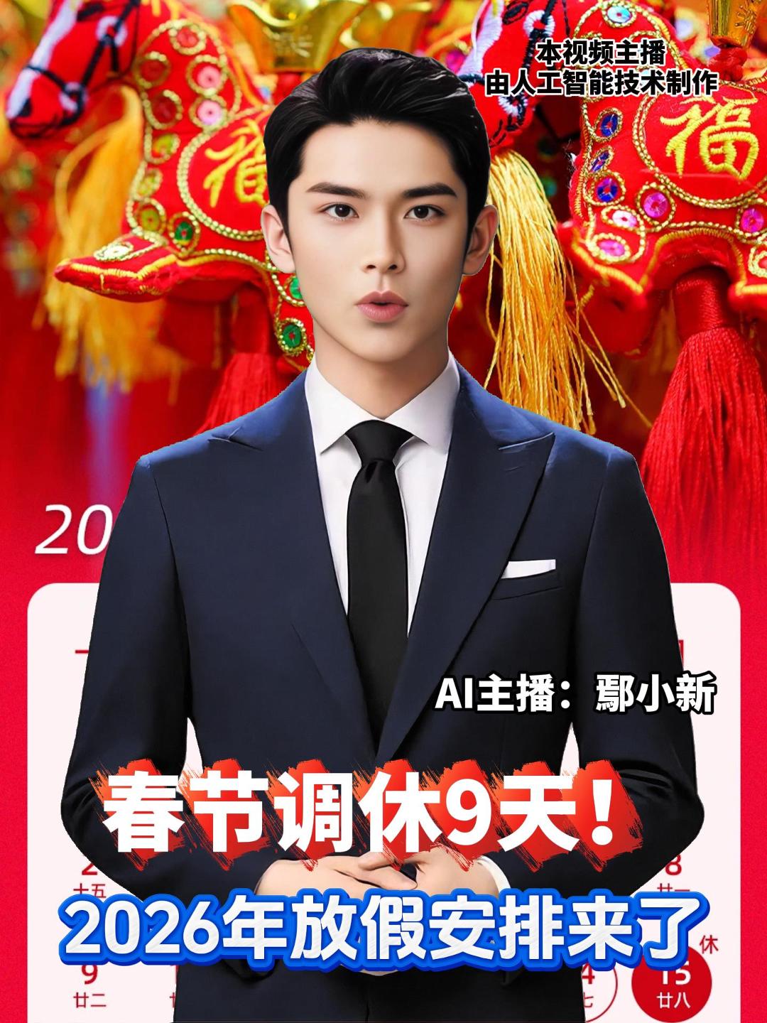 国务院办公厅发布2026年部分节假日安排，其中，春节是2月15日（农历腊月二十八）至23日（农历正月初七）放假调休，共9天。2月14日及28日上班。