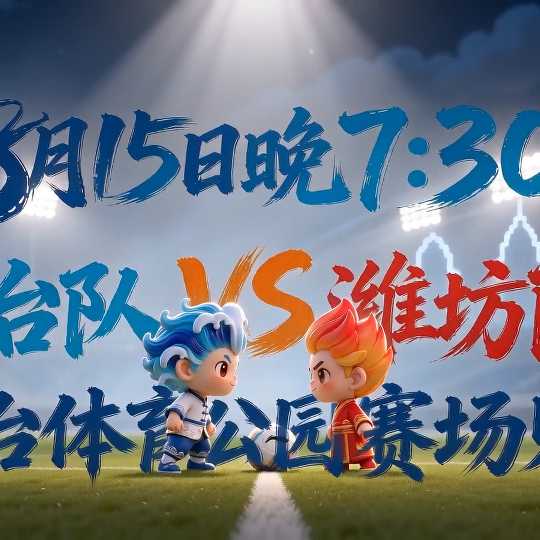 8月15日晚7：30，烟台队VS潍坊龙象城队！烟台体育公园赛场见！